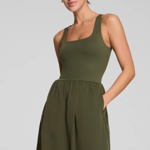 SPANXsmooth™ Jersey Scoop Neck Tank Midi Dress Dark Pine Sz L - Picture 1 of 9